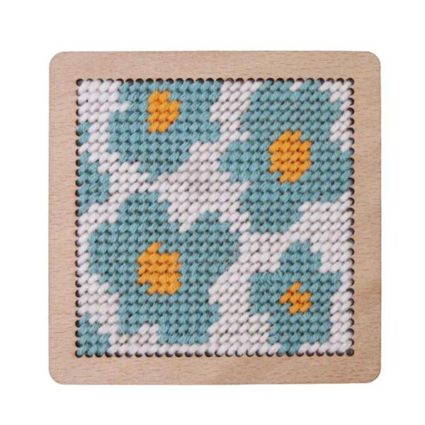 コースター ラッチフックキット 10x10cm かぎ針編み 刺繍 子供 大人 初心者用 グリーン