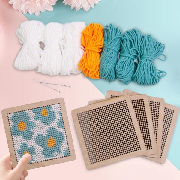 コースター ラッチフックキット 10x10cm かぎ針編み 刺繍 子供 大人 初心者用 グリーン