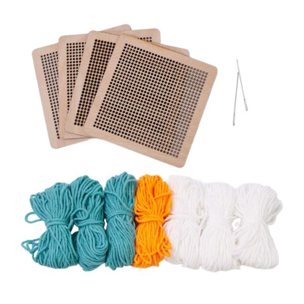 コースター ラッチフックキット 10x10cm かぎ針編み 刺繍 子供 大人 初心者用 グリーン