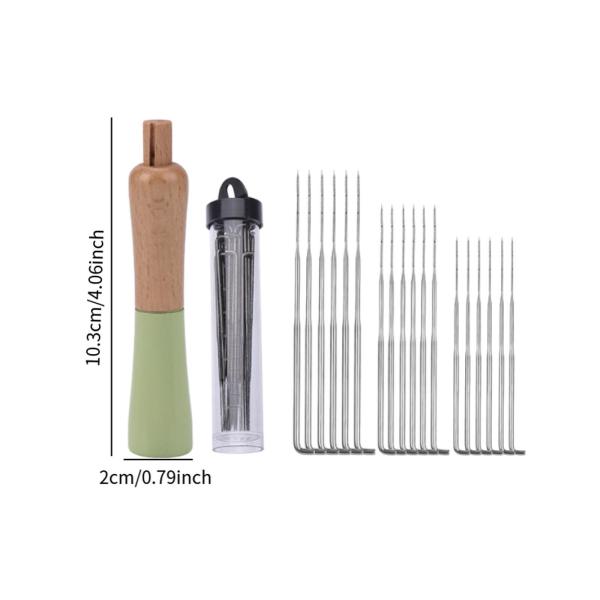 木製ハンドル フェルト針付き ウール針 DIY 裁縫 絵画 初心者用 グリーン