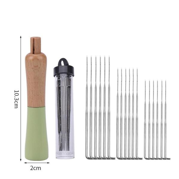 木製ハンドル フェルト針付き ウール針 DIY 裁縫 絵画 初心者用 グリーン