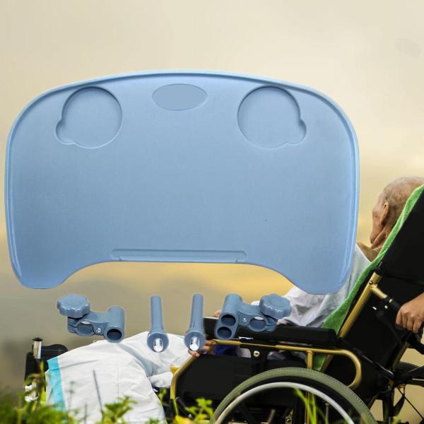 車椅子ラップトレイは、食事に耐えるカップホルダー付き車椅子アームに適合します