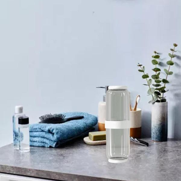 歯ブラシ入れ ポータブル 歯磨き粉収納 歯ブラシケース キャンプ用 2個 ホワイト グレー