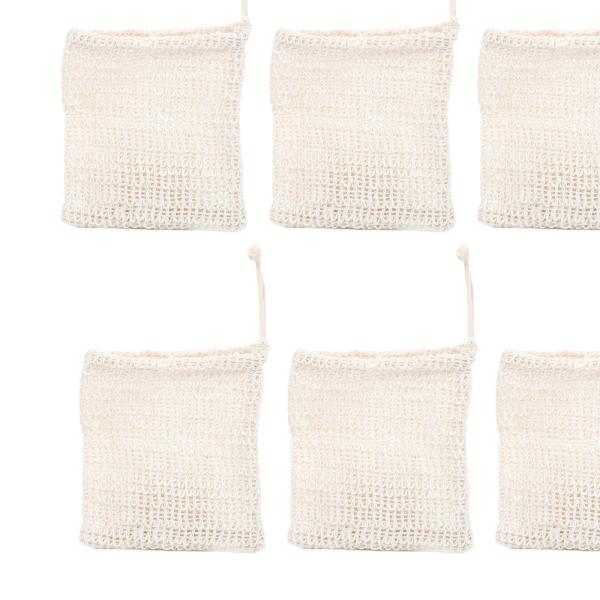 6 個の石鹸袋コットンリネン吊りメッシュ発泡ネット浴室旅行石鹸結び目