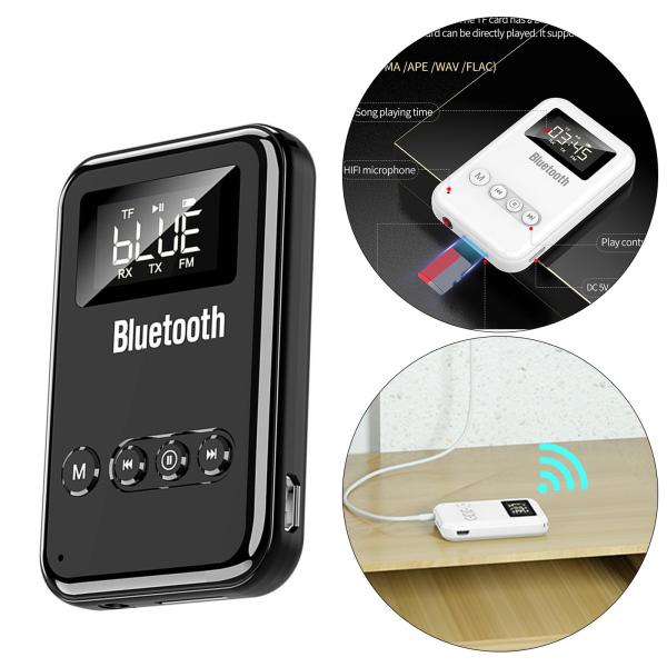 Bluetooth 5.0アダプター送信機受信機、FM300mAh LEDスクリーン、低遅延、カーホーム用のサポートTFカード