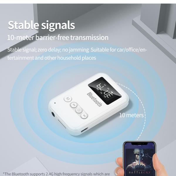 Bluetooth 5.0アダプター送信機受信機、FM300mAh LEDスクリーン、低遅延、カーホーム用のサポートTFカード