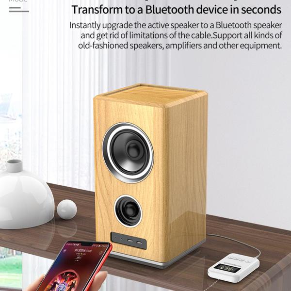 Bluetooth 5.0アダプター送信機受信機、FM300mAh LEDスクリーン、低遅延、カーホーム用のサポートTFカード