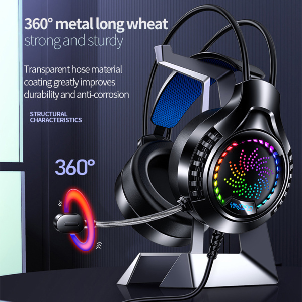 有線ゲーミングヘッドセット回転可能なブームマイク（PC用ライト付き）オフィス教室コールセンター軽量（3Dステレオサウンド付き）｜stk-shop｜06