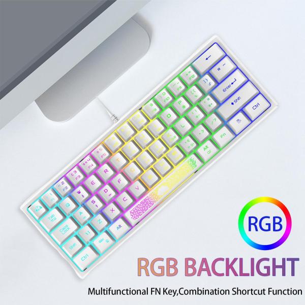 5レベルの光調整62キーゲームキーボード60％レイアウト3色プラグアンドプレイUSBK61有線RGBバックライト付きコンパクトタイピスト旅行