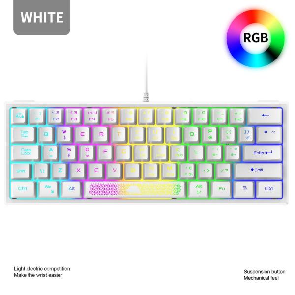 5レベルの光調整62キーゲームキーボード60％レイアウト3色プラグアンドプレイUSBK61有線RGBバックライト付きコンパクトタイピスト旅行