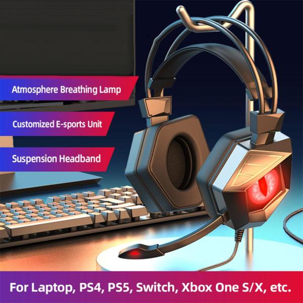 Eスポーツラップトップ用ワイヤードゲーミングヘッドセット呼吸ランプ3.5mm赤いランプ