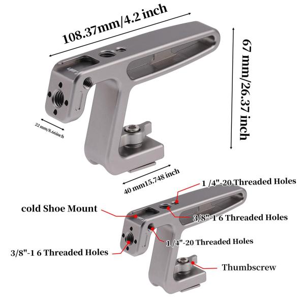 デジタル一眼レフカメラモニター用シルバーコールドシューマウント2x1/4