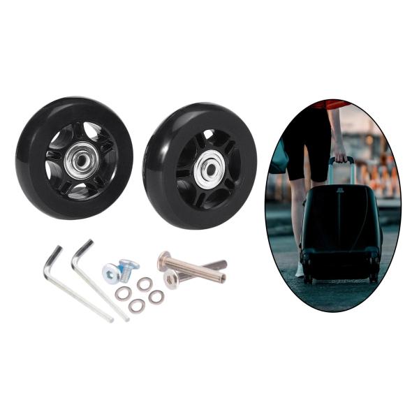 2x 荷物スーツケース ホイール 柔軟な耐摩耗性スイベル キャスター ブラック 60mmx18mm