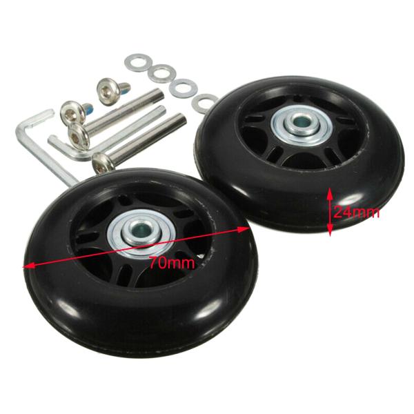2x 荷物スーツケース ホイール 柔軟な耐摩耗性スイベル キャスター ブラック 70mmx24mm