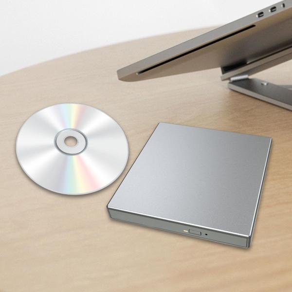 外付け DVD ドライブ CD24x DVD16x USB 2.0 スリム CD バーナー デスクトップ ノートパソコン PC 用 シルバー