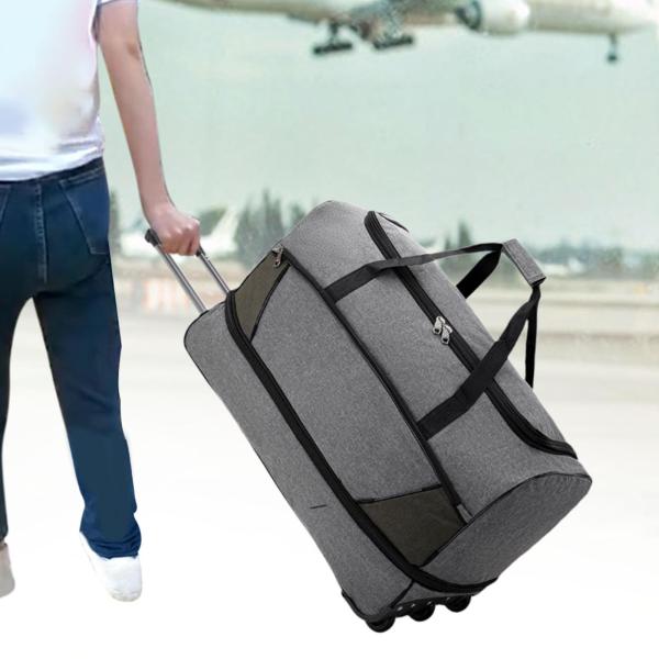 ホイール付きダッフルバッグハンドバッグピクニック屋外の男性用の大容量トロリーバッグSグレー