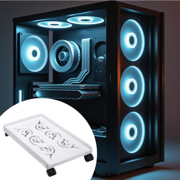 コンピュータータワースタンド 収納ラック モバイルローリングホイール 頑丈なPCタワースタンド ホワイト