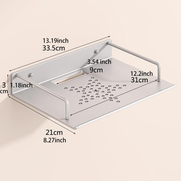 壁掛けプロジェクター棚ブラケット ルーター壁掛けDVDプレーヤー用 浴室用 33.5x21cm シルバー