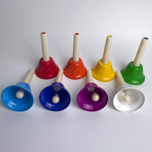 8 個ハンドベルカラフルなハンドパーカッションベルミュージカルベルカラフルなハンドベル楽器子供のためのウェディングパーティー
