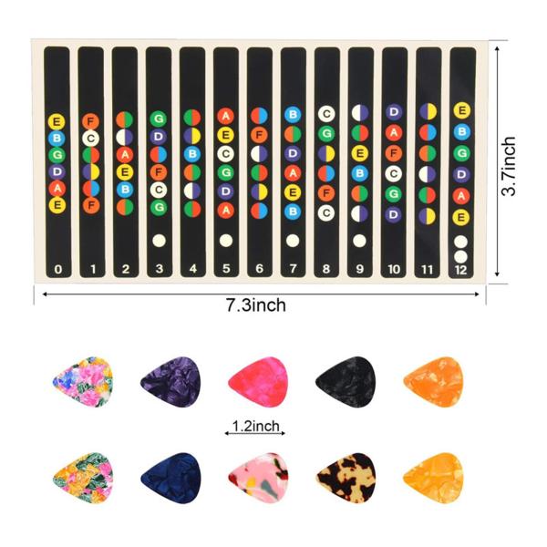 2 個のベースコードステッカーギターノートステッカー 10 個のギターピック付きギター指板ノートデカール学習者初心者用