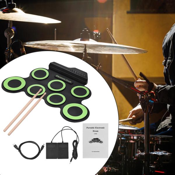 ロールアップドラムセット ポータブル 多目的 プロフェッショナル ポータブル 電子ドラム グリーン