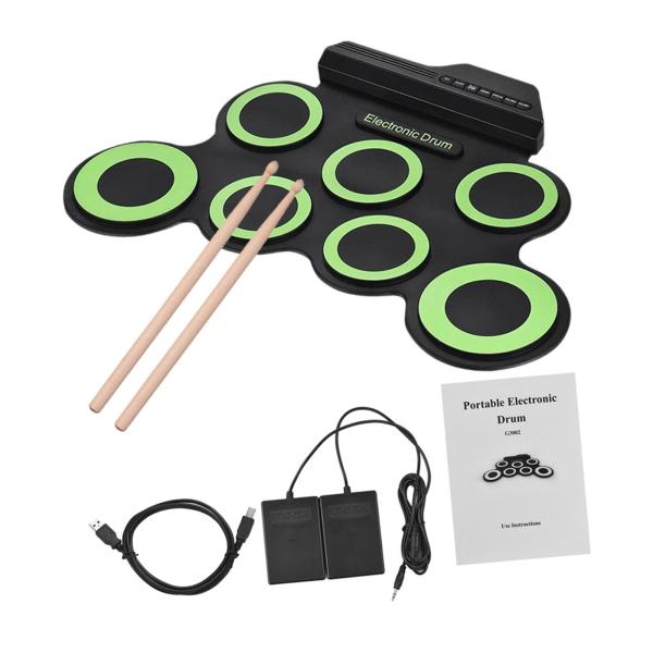 ロールアップドラムセット ポータブル 多目的 プロフェッショナル ポータブル 電子ドラム グリーン