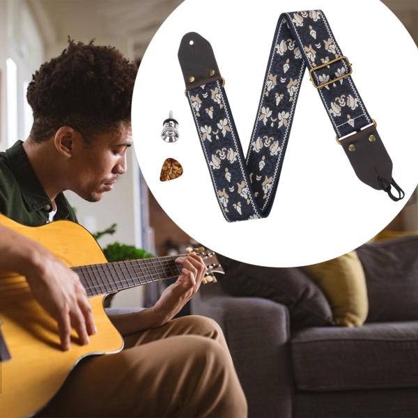 ギターストラップ ベースギターストラップ クラシックギター マンドリン アコースティックギター用 ブルー