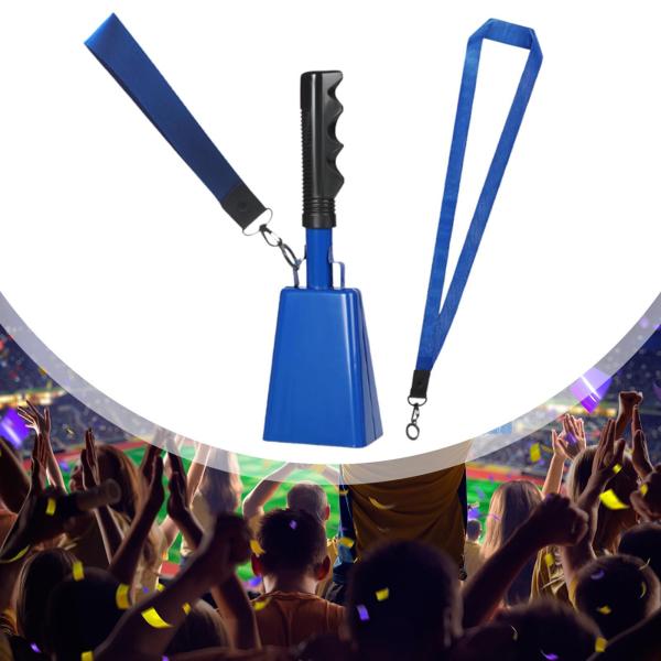 クリスマスパーティーや誕生日に使えるハンドル付きメタルカウベル応援ベル（青）
