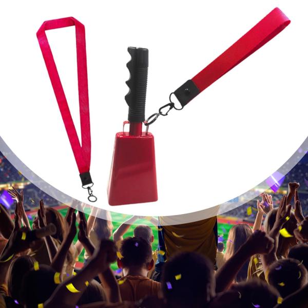 クリスマスパーティーや誕生日に使えるハンドル付きメタルカウベル（赤）