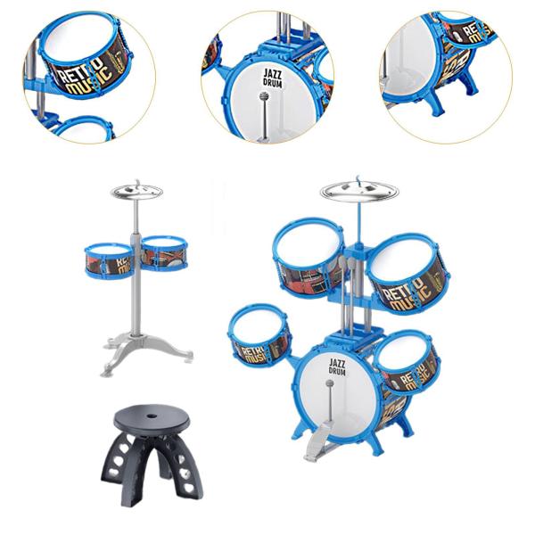 キッズ幼児用ドラムセット 教育用音楽玩具 軽量 スツール付き