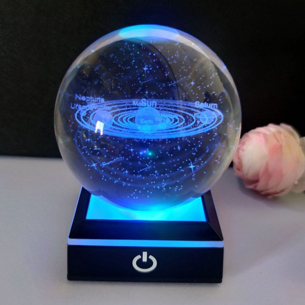 ギャラクシークリスタルボール、家の装飾とクリスマスメモリアルウェディングギフト用のLEDランプベース付き80mm3Dプラネットガラスボール