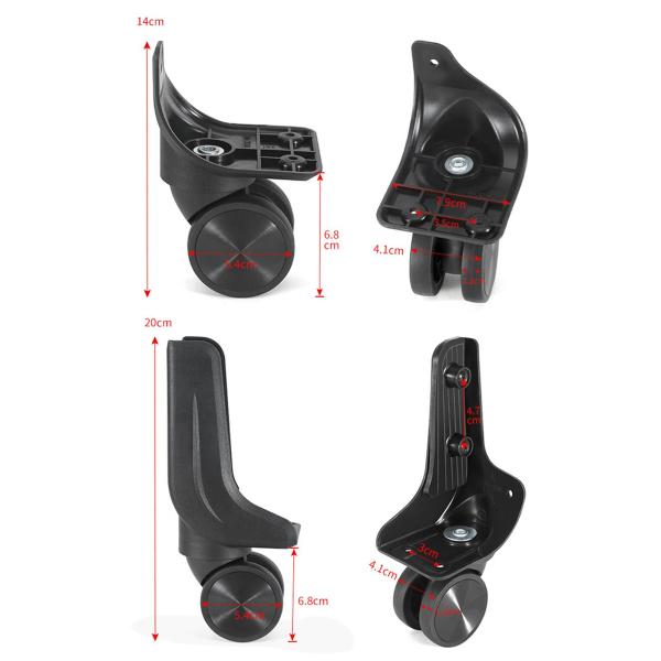 4x 交換用荷物スーツケースホイールスイベルキャスターホイール耐久性のある柔軟な黒スーツケース部品修理部品荷物ホイール