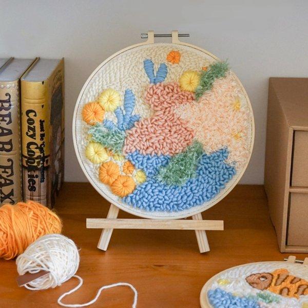 刺しゅう枠  刺繍フープセット 針セット 木製ハンドル 刺繍キット 刺〓ツール DIY縫製刺〓用ツール パンチ針 初心者向け 使いやすい