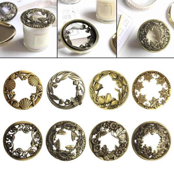 アンティーク金属キャンドル瓶キャンドルカバーキャンドルふたジャーキャンドルトッパーアクセサリーシェードスリーブ.8スタイル選択する