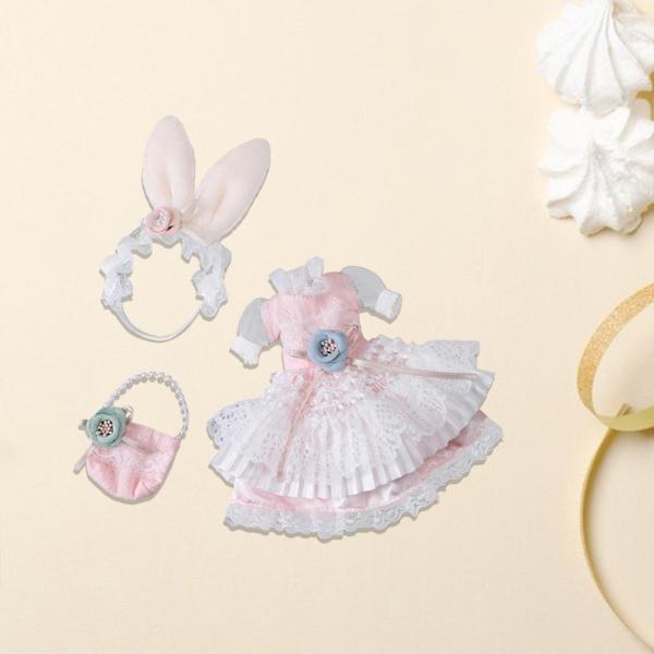 ファッション美しいレースウェディングパーティードレスドレス人形服ヘアバンド & ハンドバッグのための1/6 bjd人形とOB24ベビ