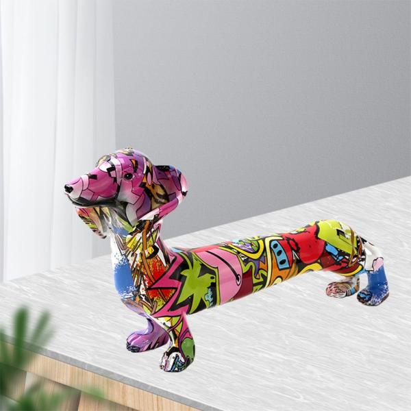 樹脂カラフルな犬の置物落書きダックシュンド像装飾工芸品コレクション