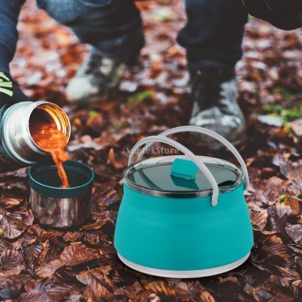 折り畳みケトル トラベルケトル ポット アウトドア調理器具 キャンプ 旅行用 シリコン 湯沸かし器 1L 折りたたみ式 省スペース 軽量