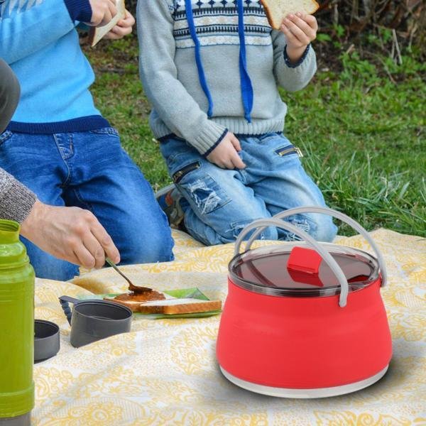 折り畳みケトル トラベルケトル ポット アウトドア調理器具 キャンプ 旅行用 シリコン 湯沸かし器 1L 折りたたみ式 省スペース 軽量