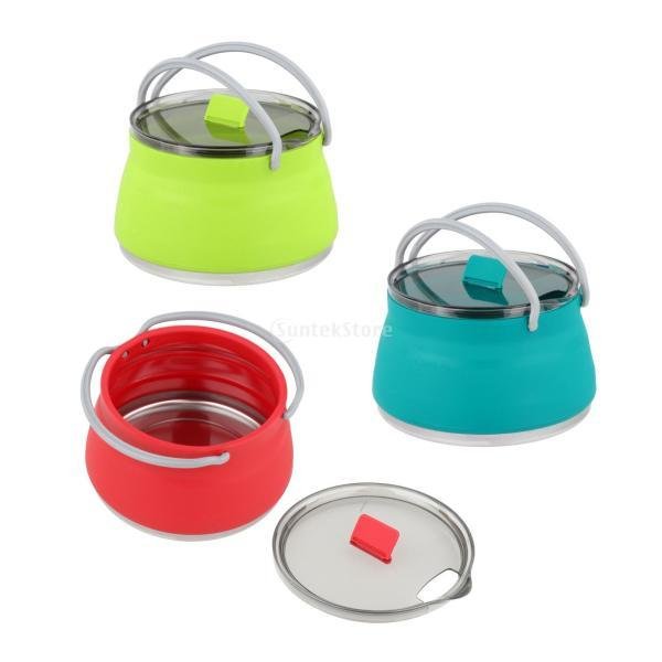 折り畳みケトル トラベルケトル ポット アウトドア調理器具 キャンプ 旅行用 シリコン 湯沸かし器 1L 折りたたみ式 省スペース 軽量