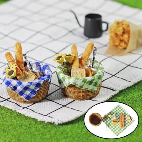1:12ドールハウス屋外ピクニックバーベキューシーンまたは1：6ドールキッチンプレイセット用のバスケットとピクニッククロスセットライフシーン