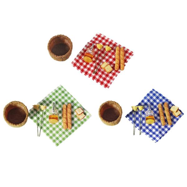 1:12ドールハウス屋外ピクニックバーベキューシーンまたは1：6ドールキッチンプレイセット用のバスケットとピクニッククロスセットライフシーン