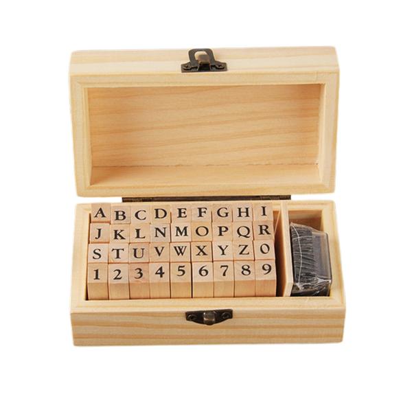 木製のゴム製アルファベット文字、収納ボックス付きナンバースタンプセット(36個)-カード作成、DIYプランナー、スクラップブッキング、アート