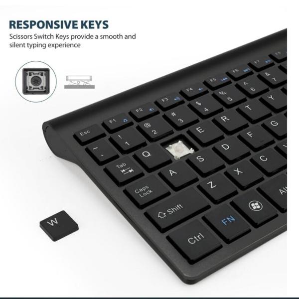 ラップトップおよびデスクトップ用の薄型2.4GワイヤレスキーボードミュートUSBポートテンキー、人間工学に基づいた応答性と低ノイズ
