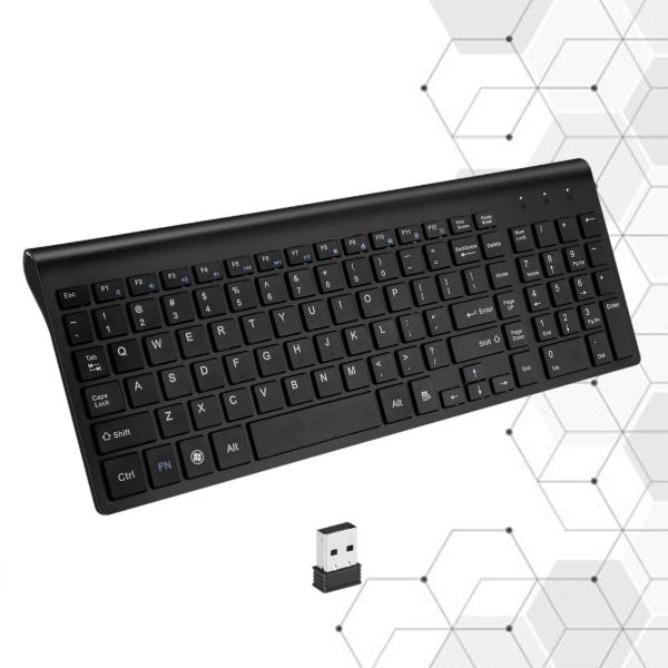 ラップトップおよびデスクトップ用の薄型2.4GワイヤレスキーボードミュートUSBポートテンキー、人間工学に基づいた応答性と低ノイズ