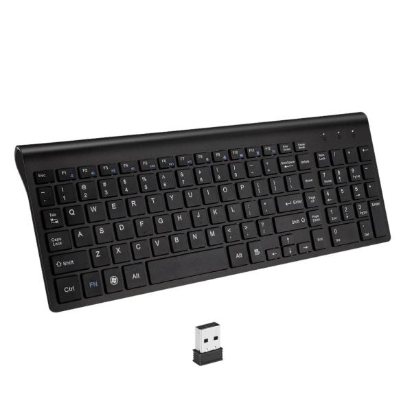 ラップトップおよびデスクトップ用の薄型2.4GワイヤレスキーボードミュートUSBポートテンキー、人間工学に基づいた応答性と低ノイズ