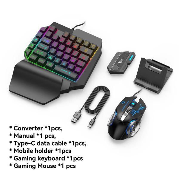 携帯電話キーボードマウスゲームパッドアダプターBluetoothUSBポートコンバーター、モバイルコントローラー、バックライト付き、Andr