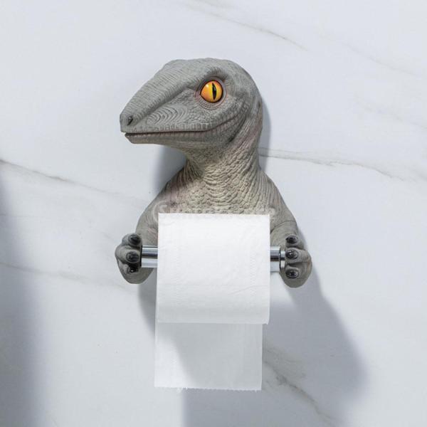 装飾的な恐竜トイレットペーパーホルダーオーガナイザーシェルフパンチフリー壁掛けトイレットペーパーホルダー洗面所の家の装飾のためのペーパータオ
