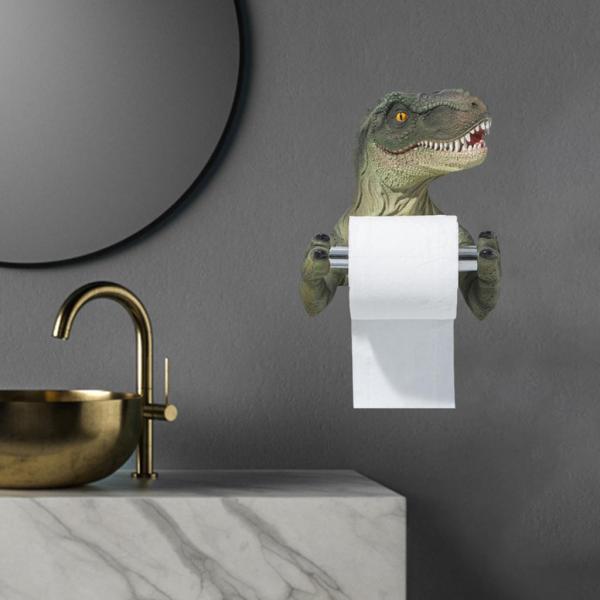 装飾的な恐竜トイレットペーパーホルダーオーガナイザーシェルフパンチフリー壁掛けトイレットペーパーホルダー洗面所の家の装飾のためのペーパータオ