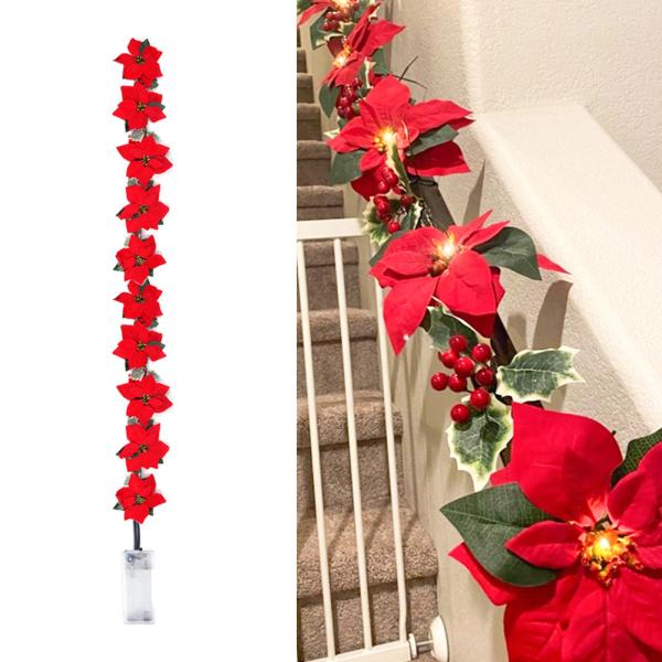 LEDクリスマスPoinsettia Fairy String Lightsフラワーガーランドクリスマスの装飾