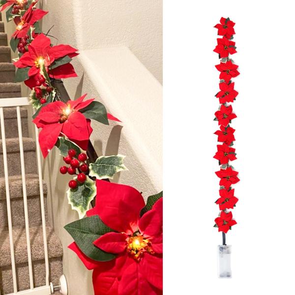 LEDクリスマスPoinsettia Fairy String Lightsフラワーガーランドクリスマスの装飾